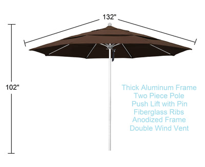 mocha brown 11 ft patio umbrella dimensions