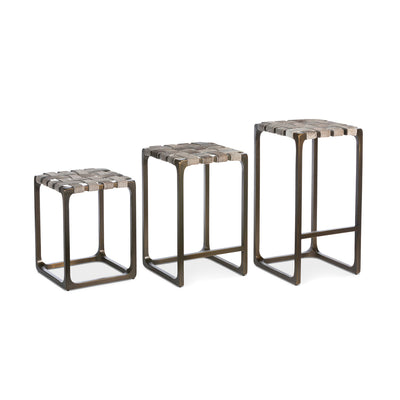 3 cowhide stools