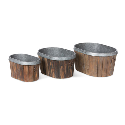 Rustic Wooden Planter & Beverage Tubs, Set of 3