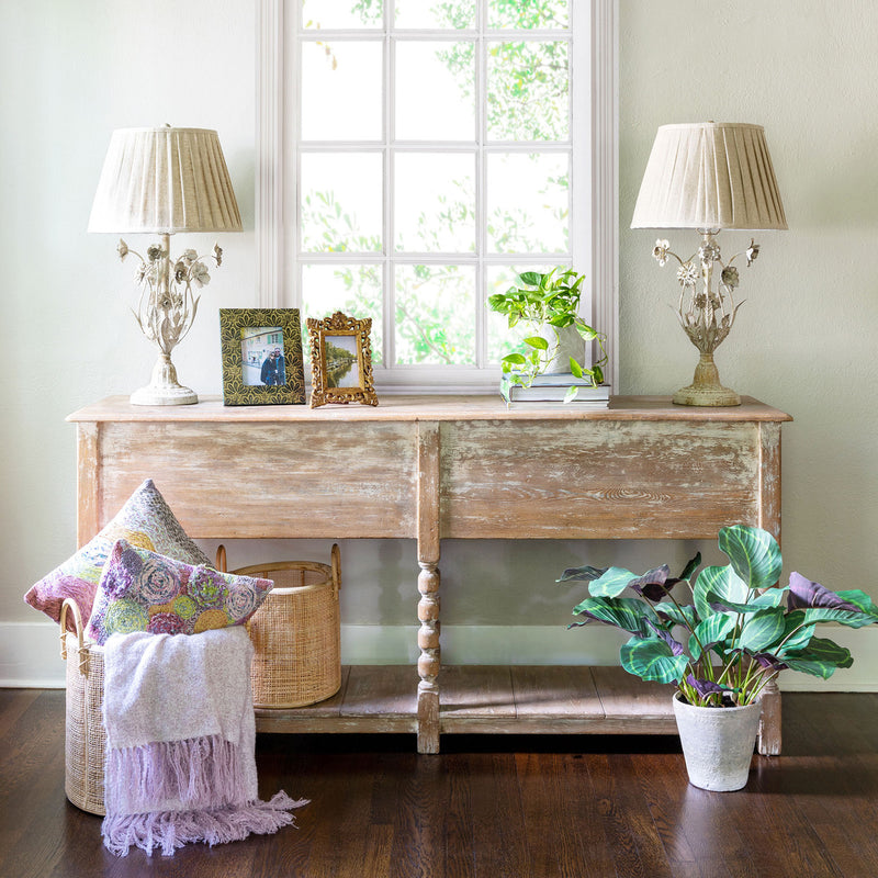 White Washed Spool Leg Console Table