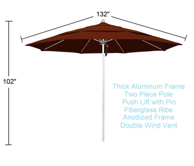 brick red 11 ft patio umbrella dimensions