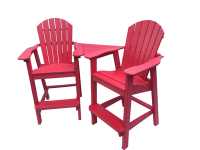 cranberry red poly tall adirondack chairs with table