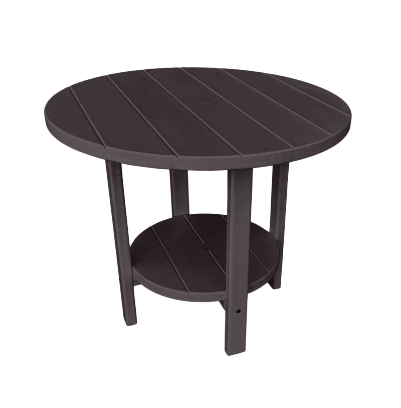brown round outdoor dining table