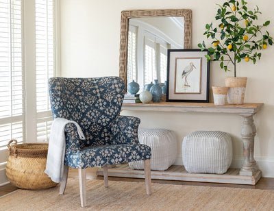 blue coastal accent chair in living room