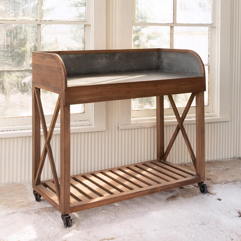 outdoor potting bench with wheels
