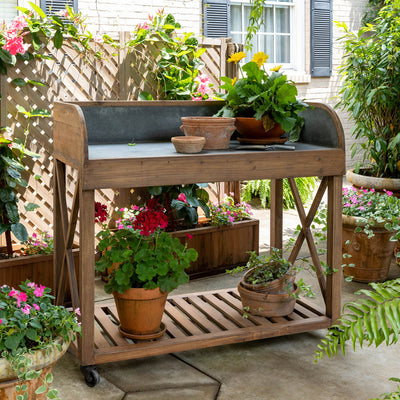 outdoor potting bench with wheels